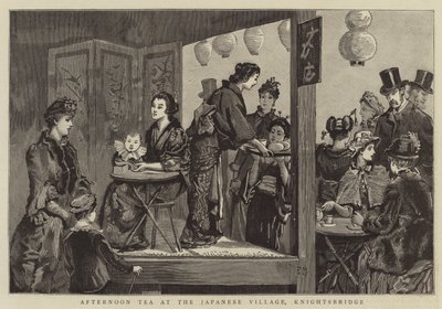 Middagthee in het Japanse Dorp, Knightsbridge door Percy Macquoid